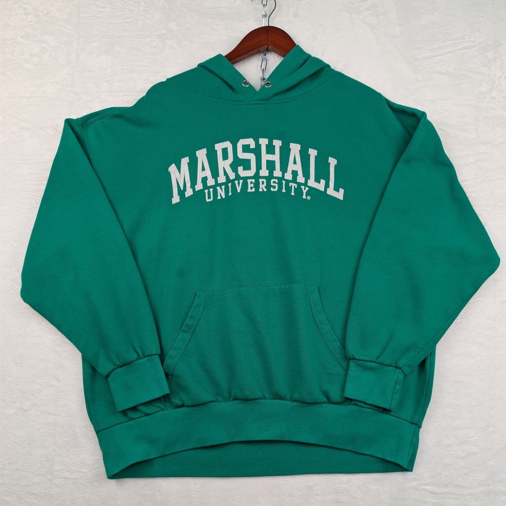 VTG MV Sport Marshall University Hoodie Mens 2XL Kelly Green Arch Spellout Y2K